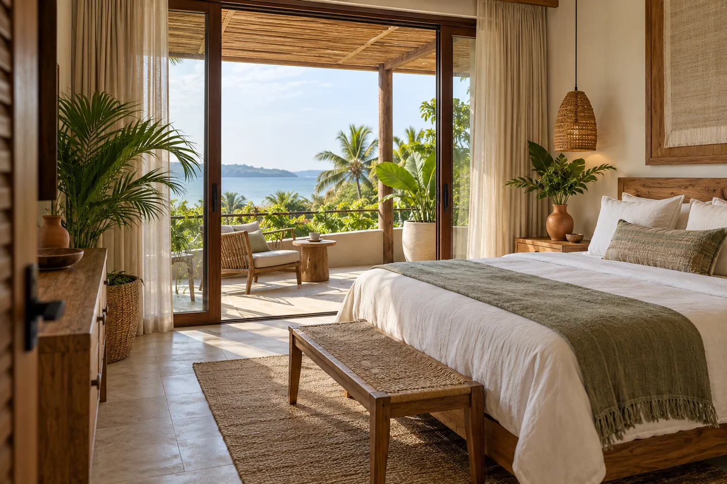 A sunlit boutique suite with a private veranda