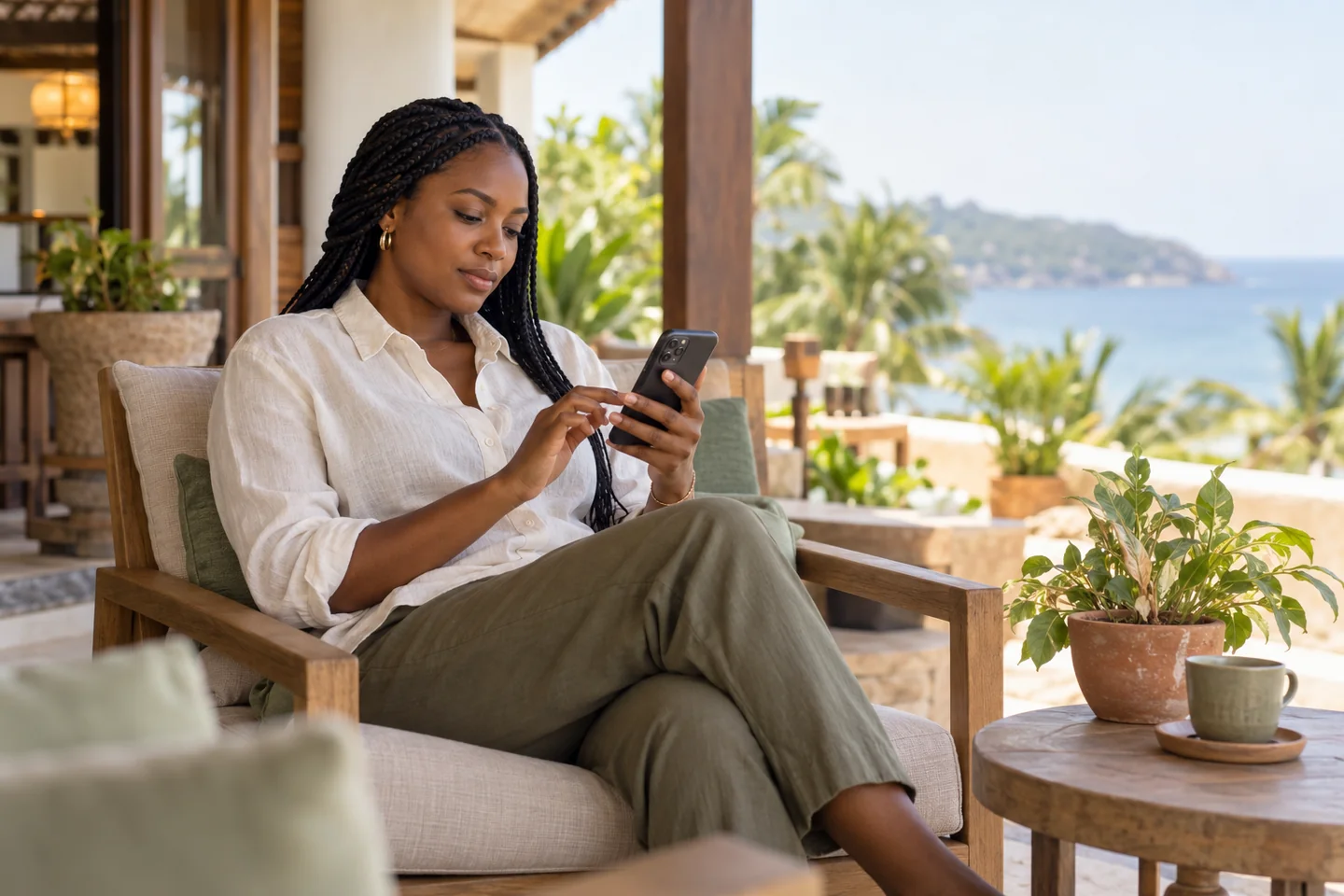 A guest planning a stay from a quiet veranda